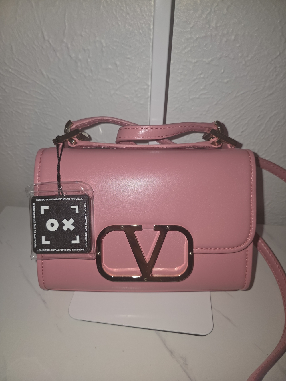 Pre-own Valentino Garavani Pink V Logo Leather Crossbody Bag